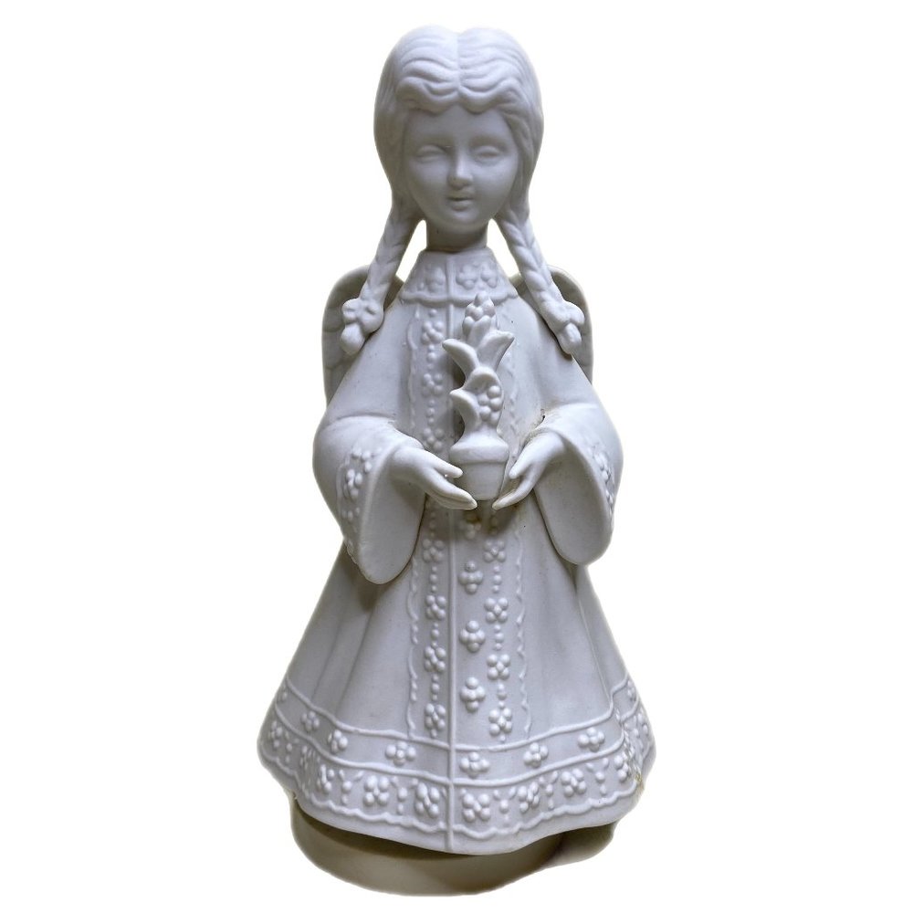 Music Box Angel Vintage Ceramic White Christmas